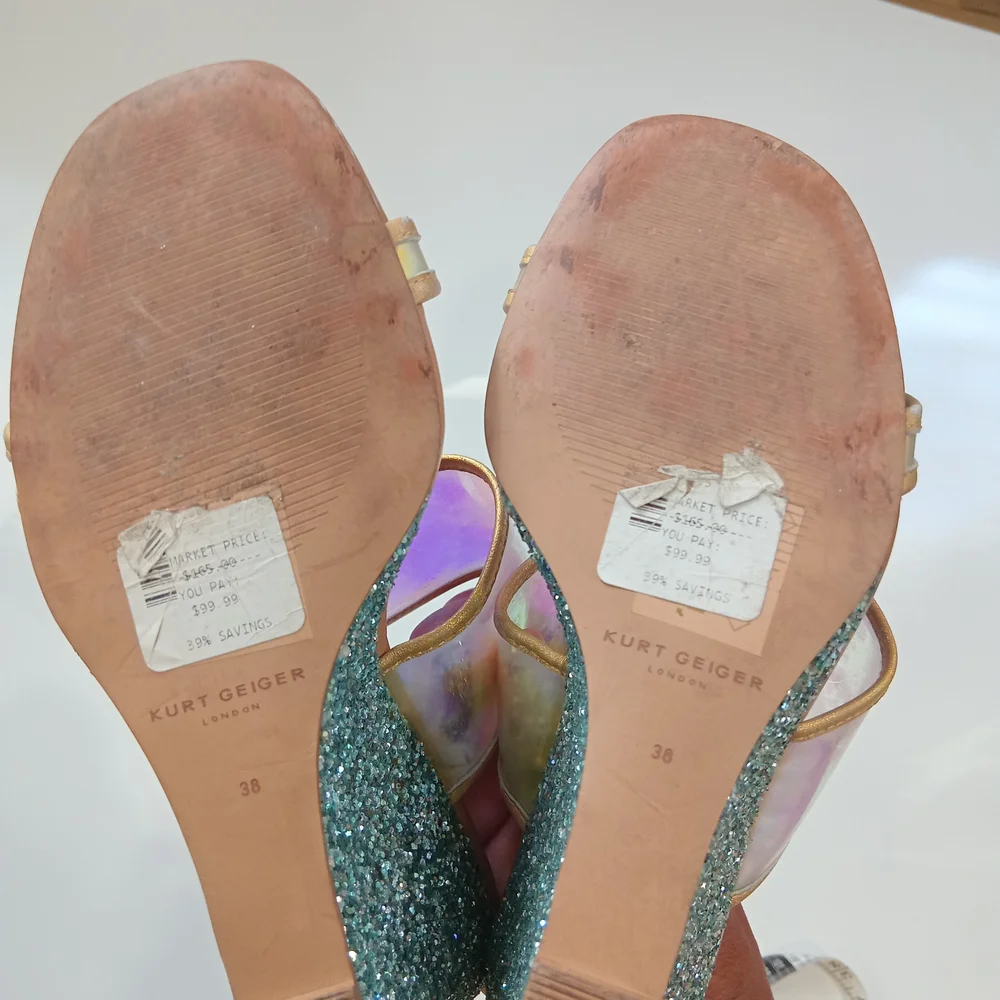 Kurt Geiger Holographic and aqua Wedges size 7.5US  38 EU
